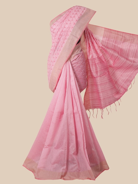 

Pothys Pink & Silver-Toned Ethnic Motifs Jute Silk Saree