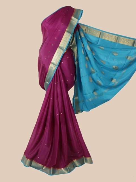 

Pothys Purple & Turquoise Blue Woven Design Pure Silk Mysore Silk Saree