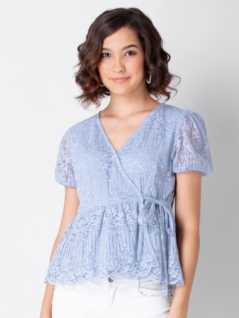 

FabAlley Women Blue Lace Wrap Top