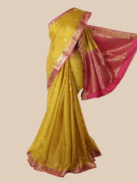 

Pothys Yellow & Pink Woven Design Pure Silk Mysore Silk Saree