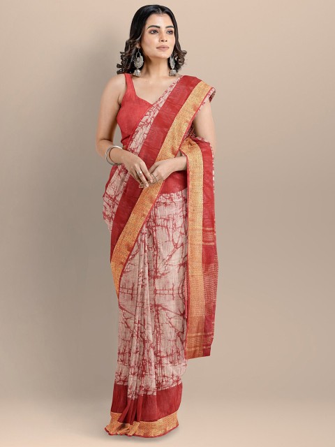 

BharatSthali Red & Off White Pure Cotton Narayan Peth Saree