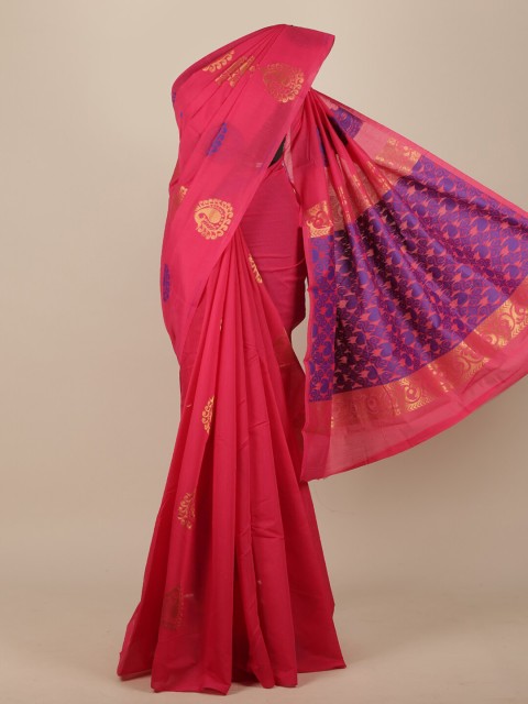 

Pothys Pink & Blue Woven Design Pure Cotton Saree