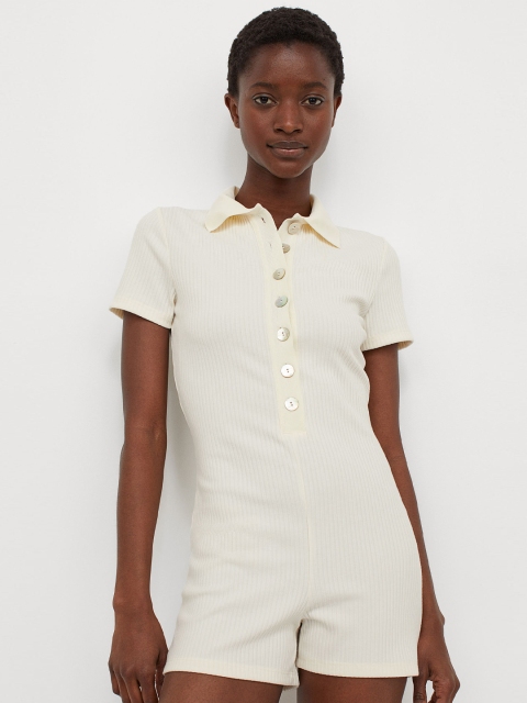 

H&M White Women Ribbed Jumpsuit