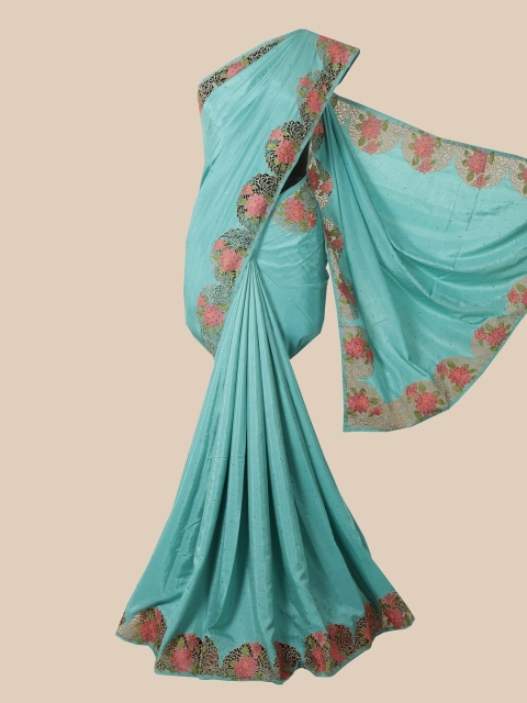 

Pothys Blue Floral Embroidered Jute Silk Saree