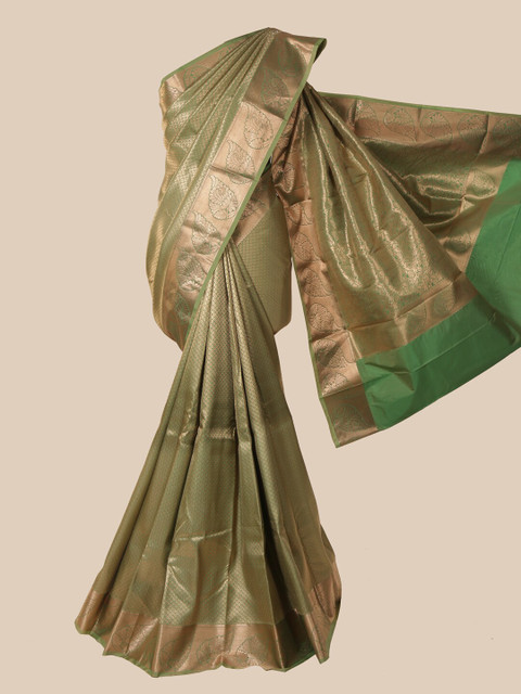 

Pothys Green & Gold-Toned Woven Design Pure Silk Saree