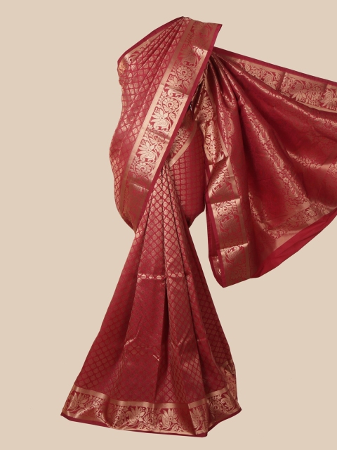 

Pothys Maroon & Gold-Toned Woven Design Zari Pure Silk Saree