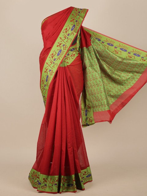 

Pothys Red & Green Pure Cotton Saree