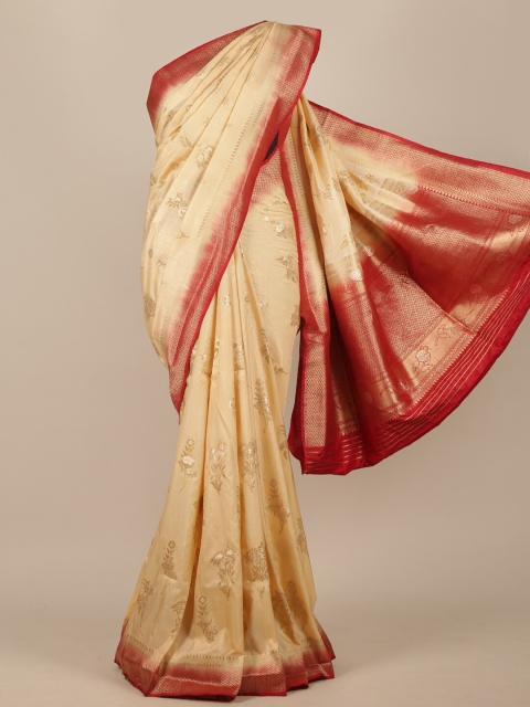 

Pothys Cream & Red Woven Design Jute Silk Saree