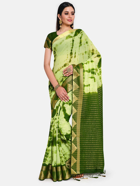 

MIMOSA Olive & Gold-Toned Tie and Dye Zari Banarasi Saree
