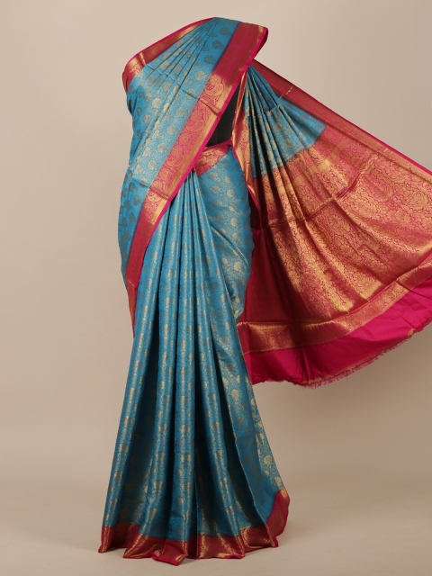 

Pothys Blue & Pink Ethnic Motifs Zari Jute Silk Saree