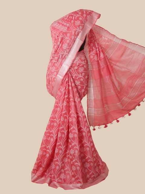 

Pothys Pink Floral Jute Cotton Saree