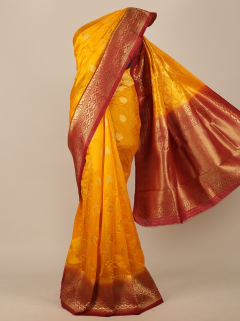 

Pothys Yellow & Red Woven Design Zari Jute Silk Saree