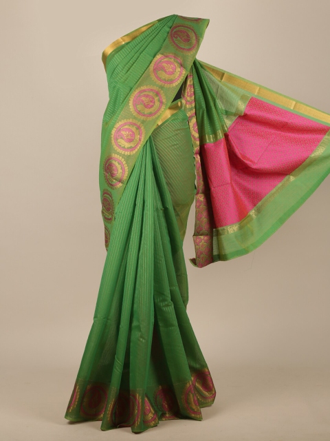 Pothys Green & Pink Striped Zari Pure Cotton Saree