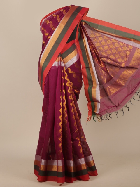 

Pothys Purple & Gold-Toned Woven Design Zari Pure Cotton Saree