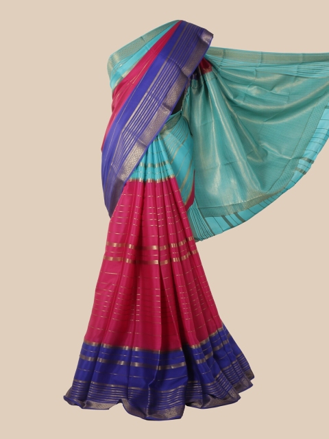 

Pothys Pink & Blue Striped Zari Pure Silk Mysore Silk Saree