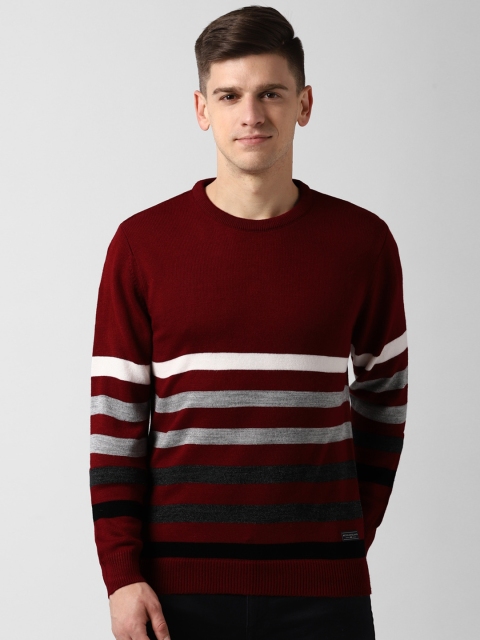

Peter England Casuals Men Maroon & White Striped Pullover