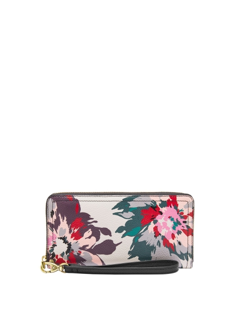 

Fossil Women Grey & Green Floral Printed Leather Zip Around Wallet with Wrist Loop