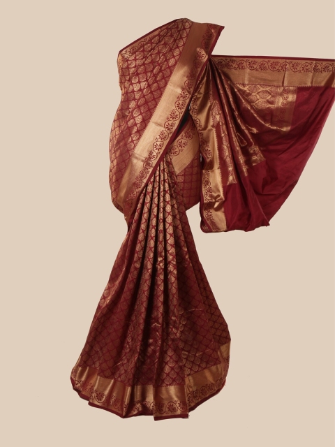 

Pothys Maroon & Gold-Toned Ethnic Motifs Zari Pure Silk Saree