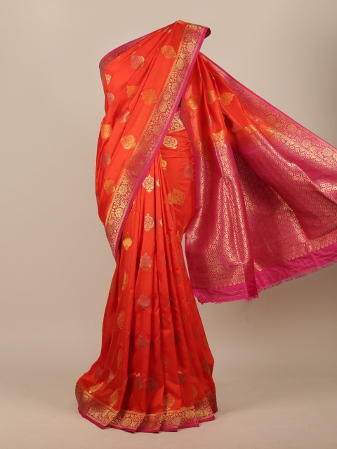 

Pothys Orange & Pink Woven Design Zari Jute Silk Saree