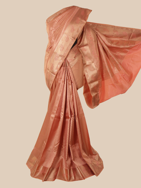 

Pothys Peach-Colour & Gold-Toned Woven Design Zari Pure Silk Saree