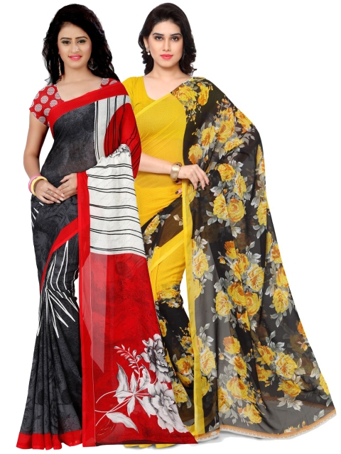 

KALINI Pack Of 2 Yellow & Black Floral Saree