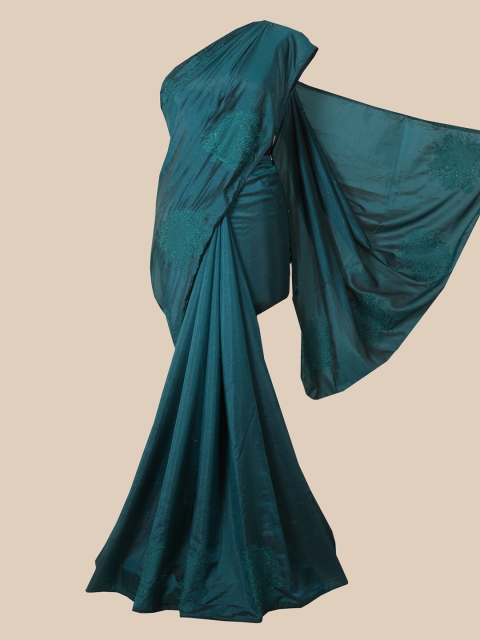 

Pothys Teal Ethnic Motifs Beads and Stones Jute Silk Saree