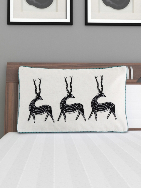 

Home Centre White & Black Embroidered Rectangle Cushion Cover