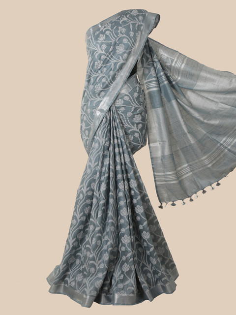 

Pothys Grey & White Floral Jute Cotton Saree