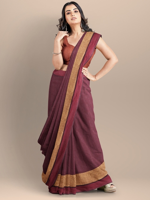 

BharatSthali Purple Silk Cotton Handloom Mangalagiri Saree