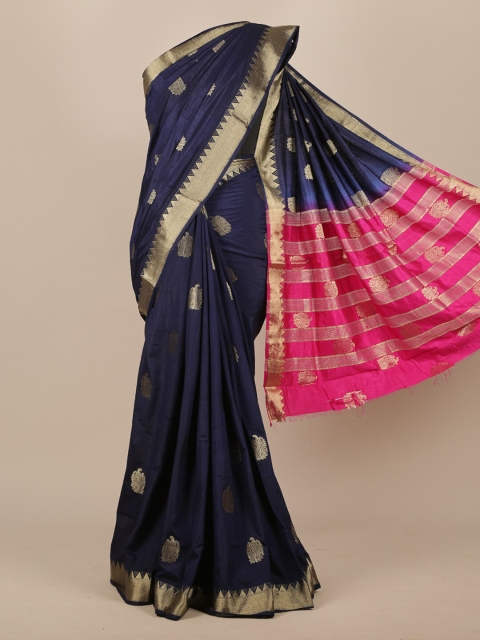 

Pothys Navy Blue & Pink Woven Design Zari Jute Silk Saree