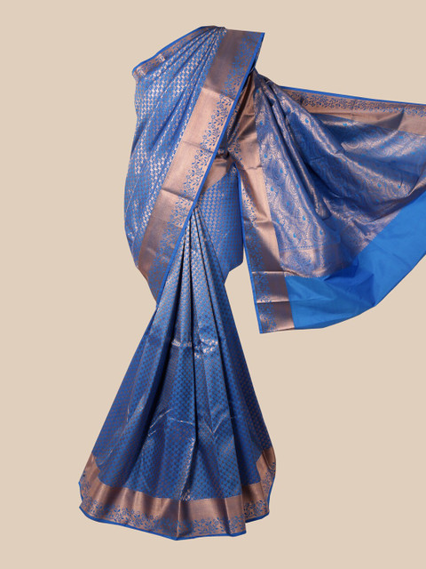 

Pothys Blue & Gold-Toned Woven Design Zari Pure Silk Saree