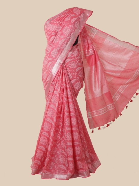 

Pothys Pink & White Ethnic Motifs Zari Jute Cotton Saree