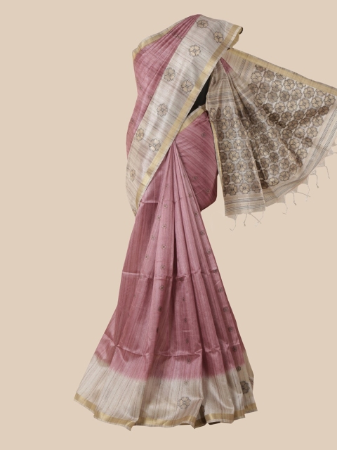 

Pothys Pink & Grey Jute Silk Saree