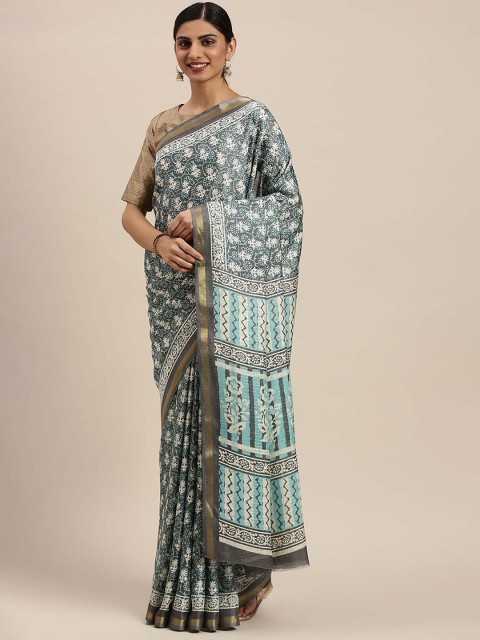 

Soch Grey & Sea Green Ethnic Motifs Pure Cotton Saree