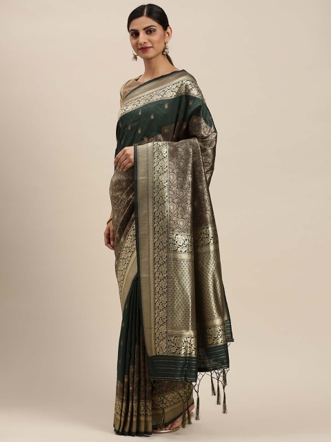 

Soch Olive Green & Gold-Toned Ethnic Motifs Zari Silk Blend Saree