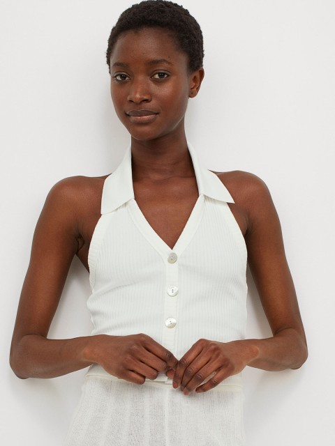 

H&M White Halter Neck Cropped Top