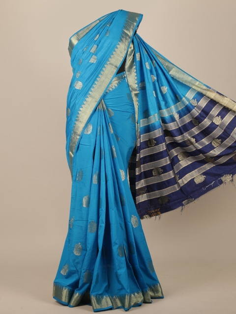 

Pothys Blue & Gold-Toned Woven Design Zari Jute Silk Saree