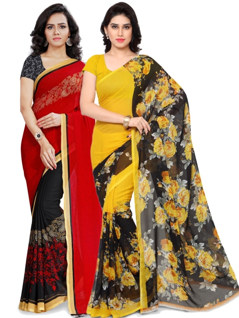 

KALINI Pack of 2 Yellow & Red Ethnic Motifs Poly Georgette Saree