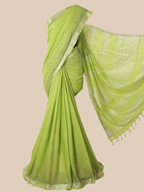 

Pothys Green Embellished Linen Blend Saree