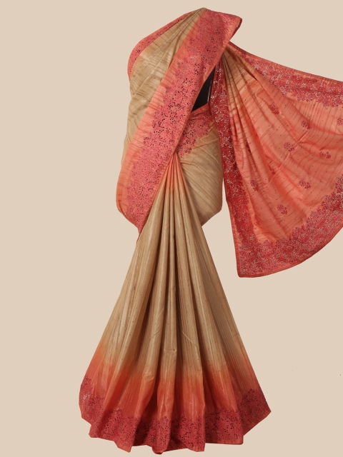 

Pothys Beige & Peach-Coloured Embroidered Art Silk Heavy Work Saree