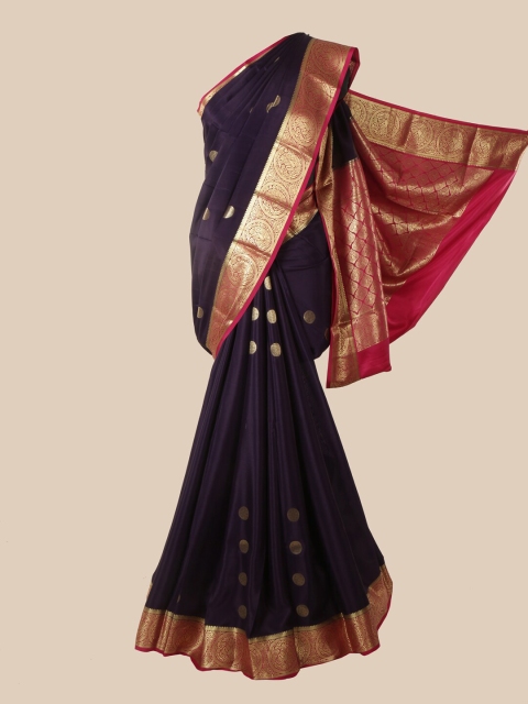 

Pothys Violet & Pink Woven Design Zari Pure Silk Mysore Silk Saree