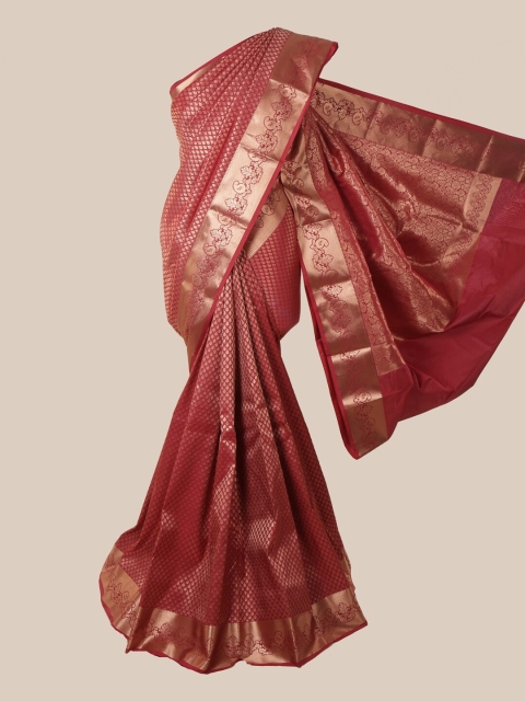 

Pothys Maroon & Gold-Toned Woven Design Zari Pure Silk Saree