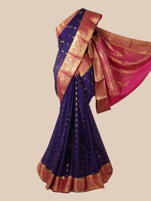

Pothys Violet & Pink Woven Design Zari Pure Silk Mysore Silk Saree