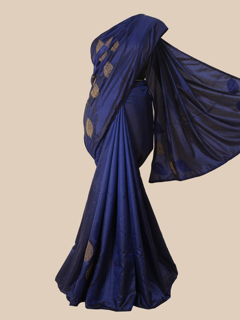

Pothys Navy Blue & Gold-Toned Embellished Embroidered Art Silk Saree