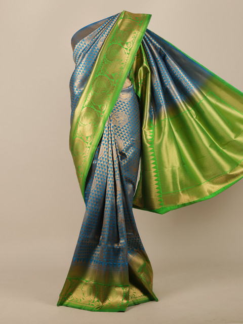 

Pothys Blue & Green Woven Design Jute Silk Saree
