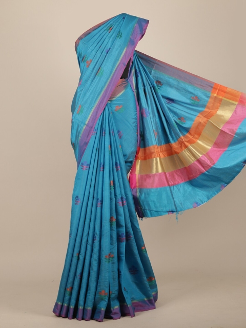 

Pothys Blue & Gold-Toned Floral Jute Silk Saree