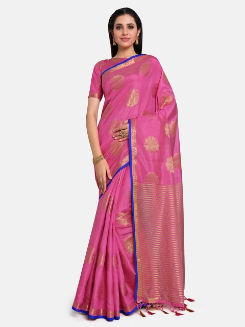 

MIMOSA Pink & Gold-Toned Woven Design Zari Art Silk Kanjeevaram Saree