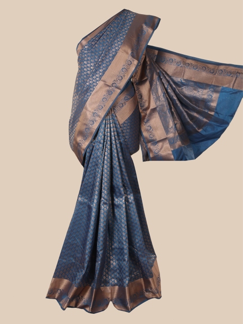 

Pothys Blue & Gold-Toned Floral Zari Pure Silk Saree