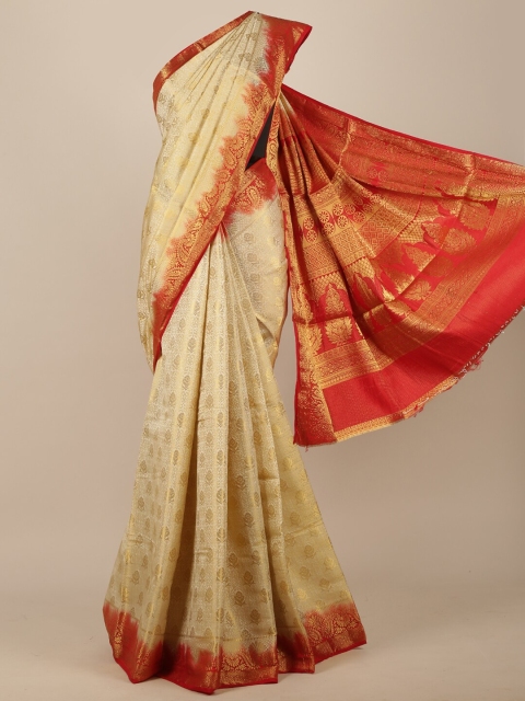 

Pothys Cream & Red Woven Design Jute Silk Saree