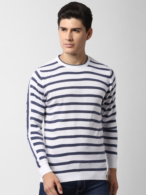

Peter England Casuals Men White & Blue Striped Pullover